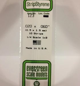 Evergreen .020" X .060" Pack of 10 Opaque White Polysterene Strip EVE 123