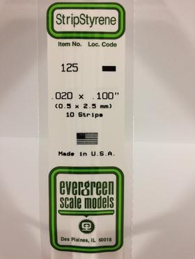Evergreen .020" X .100" Pack of 10 Opaque White Polysterene Strip EVE 125
