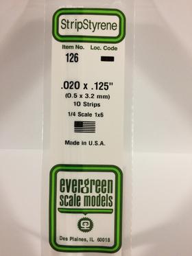 Evergreen .020" X .125" Pack of 10 Opaque White Polysterene Strip EVE 126