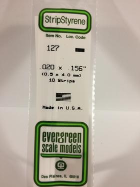 Evergreen .020" X .156" Pack of 10 Opaque White Polysterene Strip EVE 127