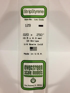 Evergreen .020" X .250" Pack of 10 Opaque White Polysterene Strip EVE 129