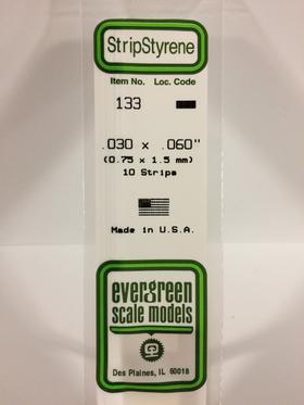 Evergreen .030" X .060" Pack of 10 Opaque White Polysterene Strip EVE 133