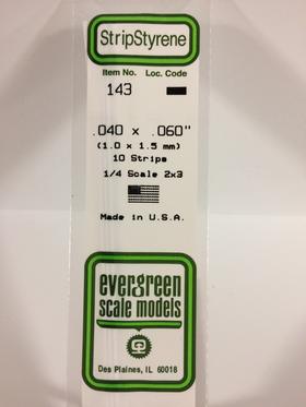 Evergreen .040 X .060" Pack of 10 Opaque White Polysterene Strip EVE 143