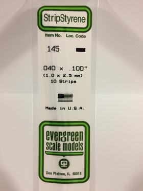 Evergreen .040 X .100" Pack of 10 Opaque White Polystyrene Strip EVE 145