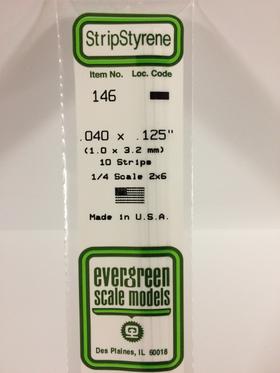 Evergreen .040 X .125" Pack of 10 Opaque White Polystyrene Strip EVE 146