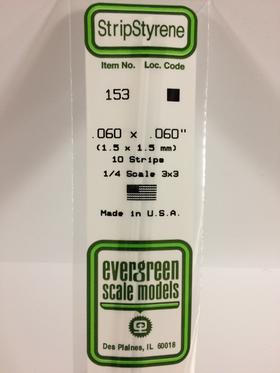 Evergreen .060 X .060" Pack of 10 Opaque White Polystyrene Strip EVE 153