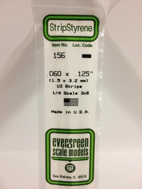 Evergreen .060 X .125" Pack of 10 Opaque White Polystyrene Strip EVE 156