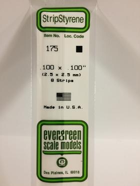Evergreen .100 X .100" Pack of 8 Opaque White Polystyrene Strip EVE 175