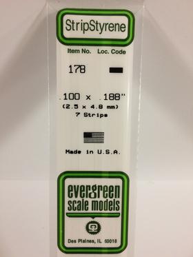 Evergreen .100 X .188" Pack of 7 Opaque White Polystyrene Strip EVE 178