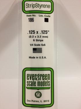 Evergreen .125 X .150" Pack of 6 Opaque White Polystyrene Strip EVE 186