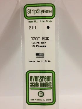 Evergreen .030" Pack of 10 Opaque White Polystyrene Rod EVE 210