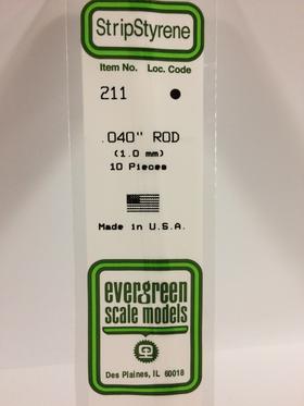 Evergreen .040" Pack of 10 Opaque White Polystyrene Rod EVE 211