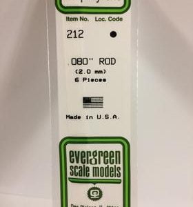 Evergreen .080" Pack of 6 Opaque White Polystyrene Rod EVE 212