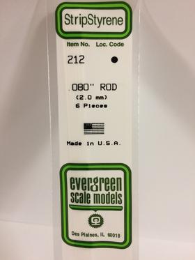 Evergreen .080" Pack of 6 Opaque White Polystyrene Rod EVE 212