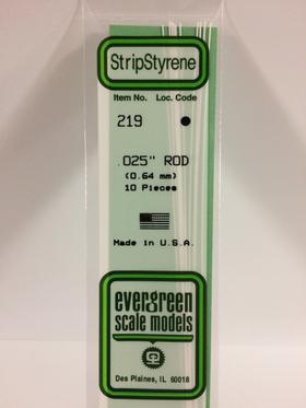 Evergreen .025" Diameter Pack of 10 Opaque White Polystyrene Rod EVE 219