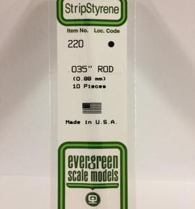 Evergreen .035" Diameter Pack of 10 Opaque White Polystyrene Rod EVE 220