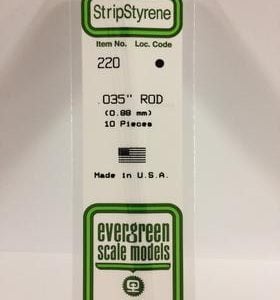 Paquet de 10 tiges en polystyrène blanc opaque Evergreen de 0,035 po de diamètre EVE 220