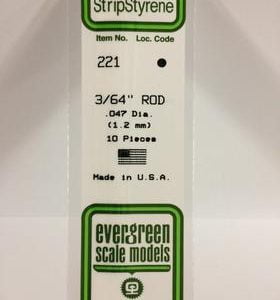 Evergreen Lot de 10 tiges en polystyrène blanc opaque 3/64 .047" de diamètre EVE 221