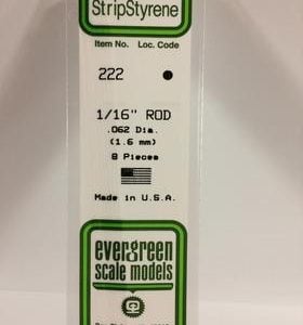 Evergreen 1/16 .062" Diameter Pack of 8 Opaque White Polystyrene Rod EVE 222