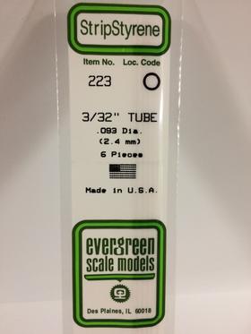 Evergreen 3/32 .093" Diameter Pack of 6 Opaque White Polystyrene Tube EVE 223