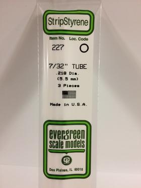 Evergreen 7/32 .219" Diameter Pack of 3 Opaque White Polystyrene Tube EVE 227