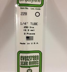 Evergreen 1/4 .250" Diameter Pack of 3 Opaque White Polystyrene Tube EVE 228