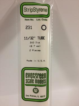 Evergreen 11/32 0.343" Diameter Pack of 2 Opaque White Polystyrene Tube EVE 231