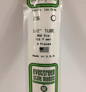Evergreen 1/2 0.500" Diameter Pack of 2 Opaque White Polystyrene Tube EVE 236