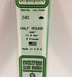 Evergreen 0.040" Diameter 5 Pack Opaque White Polystyrene Half Round Tube 240