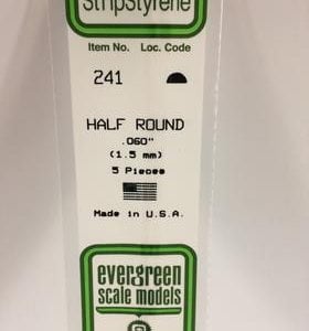 Evergreen 0.060" Diameter 5 Pack Opaque White Polystyrene Half Round Tube 241