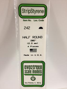 Evergreen 0.080" Diameter 4 Pack Opaque White Polystyrene Half Round Tube 242
