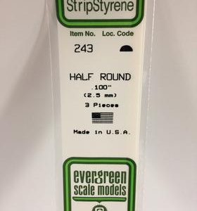 Evergreen 0.100" Diameter 3 Pack Opaque White Polystyrene Half Round Tube 243