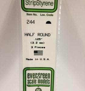 Evergreen 0.125" Diameter 3 Pack Opaque White Polystyrene Half Round Tube 244