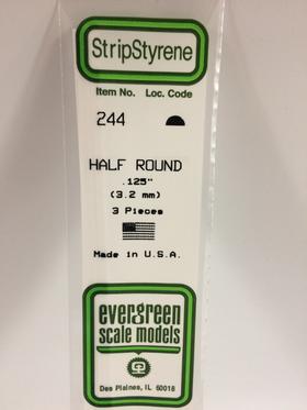 Evergreen 0.125" Diameter 3 Pack Opaque White Polystyrene Half Round Tube 244