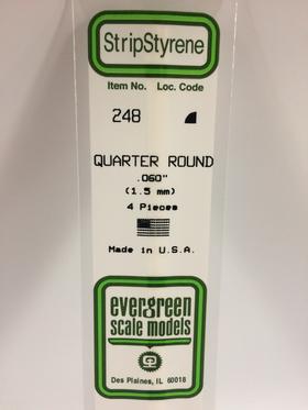 Evergreen 0.060" Diameter 4 Pack Opaque White Polystyrene Quarter Round Tube 248