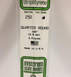 Evergreen 0.100" Diameter 3 Pack Opaque White Polystyrene Quarter Round Tube 250