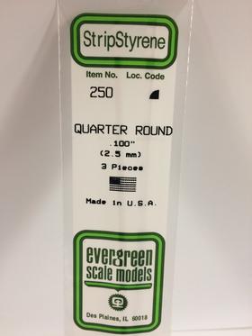 Evergreen 0.100" Diameter 3 Pack Opaque White Polystyrene Quarter Round Tube 250