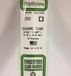 Evergreen 3/16 0.187" 3 Pack Opaque White Polystyrene Square Tube 253
