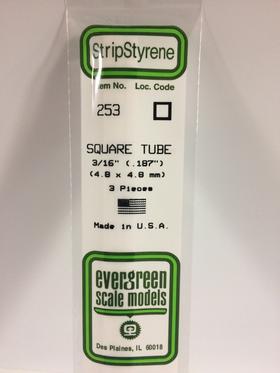 Evergreen 3/16 0.187" 3 Pack Opaque White Polystyrene Square Tube 253