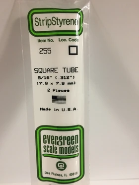 Evergreen 5/16 0.312" 2 Pack Opaque White Polystyrene Square Tube 255