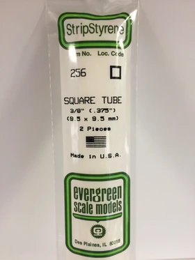 Evergreen 3/8 0.375" 2 Pack Opaque White Polystyrene Square Tube 256