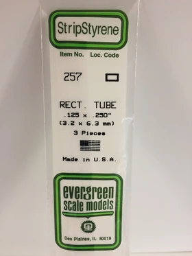 Evergreen 0.125 x 0.250" 3 Pack Opaque White Polystyrene Rectangular Tube 257