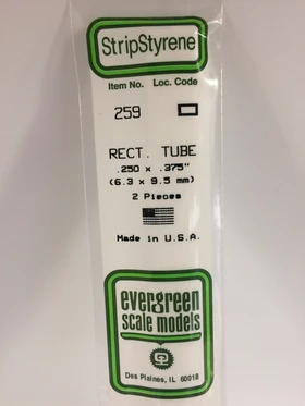 Evergreen 0.250 x 0.375" 2 Pack Opaque White Polystyrene Rectangular Tube 259
