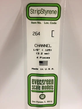 Evergreen 1/8 0.125" 4 Pack Opaque White Polystyrene C Channel 264
