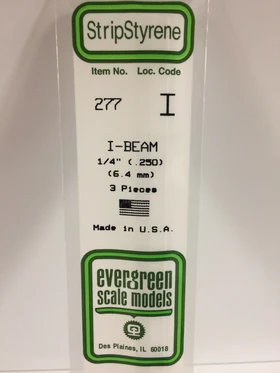 Evergreen 1/4 0.250" 3 Pack Opaque White Polystyrene I Beam 277