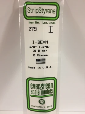 Evergreen 3/8 0.375" 2 Pack Opaque White Polystyrene I Beam 279