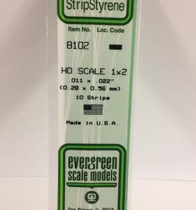 Evergreen 011 X .022" 10 Pack HO Scale 1x2 Opaque White Polystyrene 8102