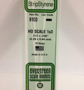 Evergreen 011 X .033" 10 Pack HO Scale 1x3 Opaque White Polystyrene 8103