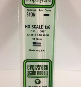 Evergreen 011 X .066" 10 Pack HO Scale 1x6 Opaque White Polystyrene 8106