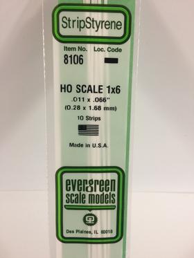 Evergreen 011 X .066" 10 Pack HO Scale 1x6 Opaque White Polystyrene 8106